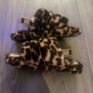 UGG Fluff Yeah Leopard Slingback Slippers Size 6 Women’s Faux Fur